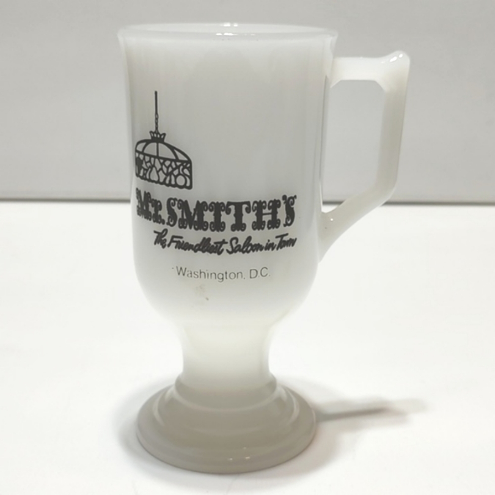 Mr. Smith's the friendliest saloon in town Washington DC footed milk glass mug